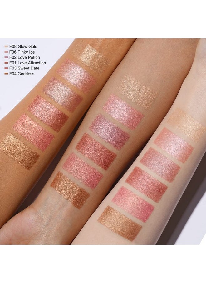 Oulac Shimmer Blush Cheek 2 In 1 Powdery Blush & Highlighter Pigmented&Blendable Shape & Highlight Face Vegan & Crueltyfree 4.8G F01 Love Attraction  - Image 5