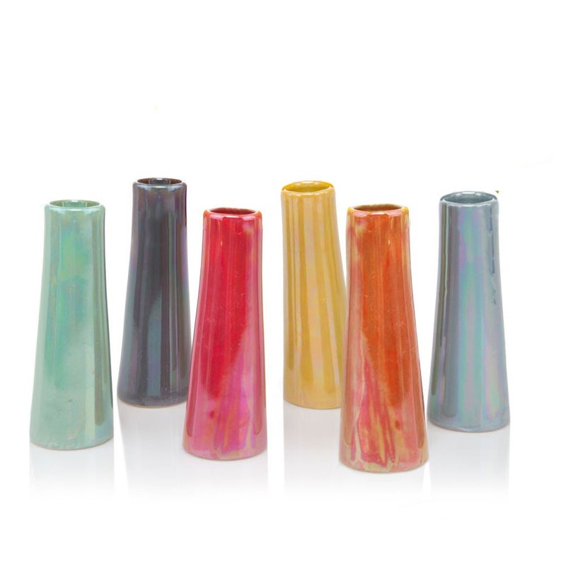 Chive - Set of 6 Galaxy, 1.5" in Wide 5.5" Tall Small Cylinder Ceramic Bud Flower Vase, Unique Single Flower Decorative Floral Vase for Home Decor, Bulk (Yellow, Green, Red, Blue, Orange) - Image 3