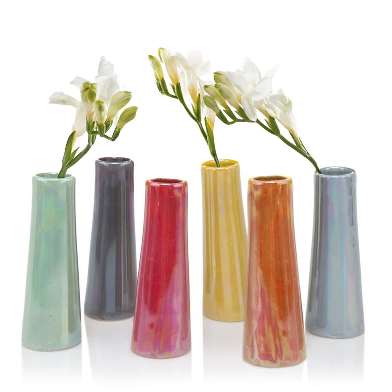 Chive - Set of 6 Galaxy, 1.5" in Wide 5.5" Tall Small Cylinder Ceramic Bud Flower Vase, Unique Single Flower Decorative Floral Vase for Home Decor, Bulk (Yellow, Green, Red, Blue, Orange) - Image 1