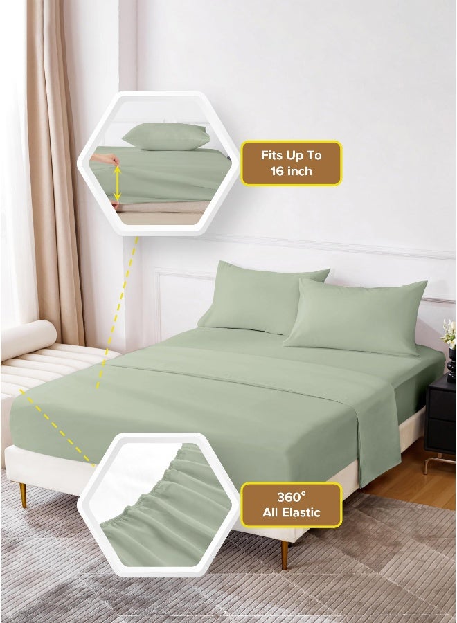 Noon East Single Size 3Pc Fitted Sheet Set | Soft Microfiber Material | Desert Sage Grey Color | 1 Fitted Sheet 90 X 200 Cm With 40 Cm Deep Pocket, 1 Flat Sheet 170 X 280 Cm, 1 Pillow Case 50 X 75 Cm | Suitable For Single Size Mattress - Image 3