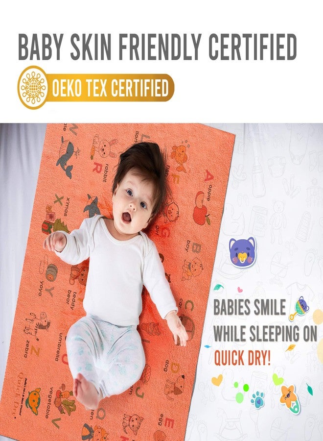 Quick Dry Sheet Printed Medium (A to Z, Peach) Waterproof Baby Bed Protector - Highly Absorbent Play Mat for Babies (100 * 70 cm) - Image 2