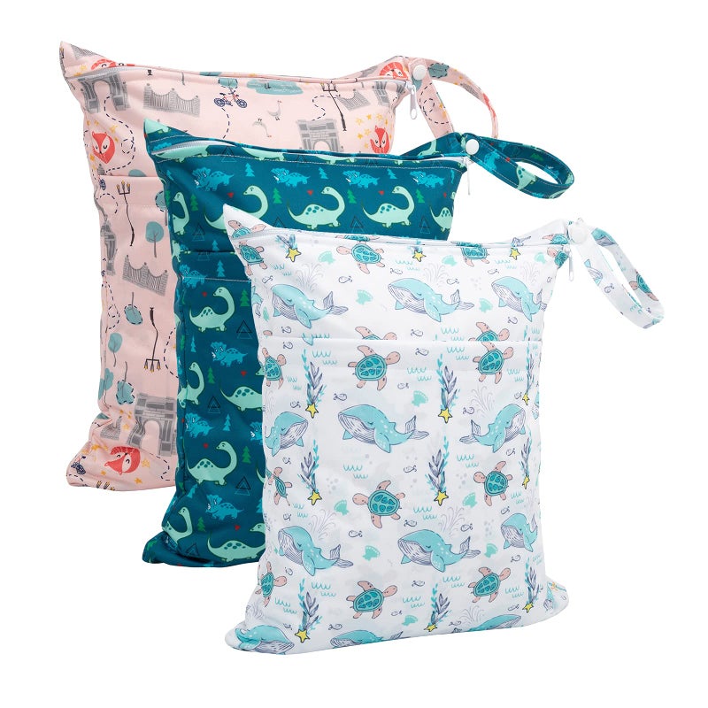 babygoal Wet Dry Bags 3 Pack for Baby Cloth Diapers, Washable Travel Bags, Beach, Pool, Gym Bag for Swimsuits & Wet Clothes with Two Zippered Pockets 3LN17 - Image 5