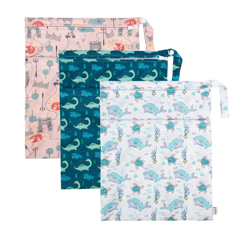 babygoal Wet Dry Bags 3 Pack for Baby Cloth Diapers, Washable Travel Bags, Beach, Pool, Gym Bag for Swimsuits & Wet Clothes with Two Zippered Pockets 3LN17 - Image 4