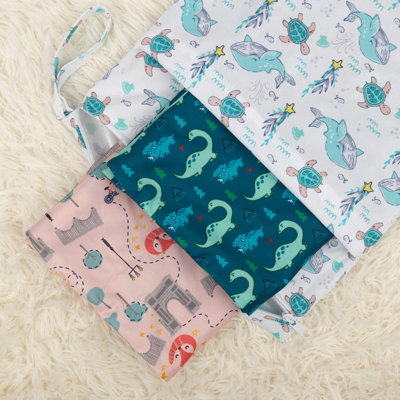 babygoal Wet Dry Bags 3 Pack for Baby Cloth Diapers, Washable Travel Bags, Beach, Pool, Gym Bag for Swimsuits & Wet Clothes with Two Zippered Pockets 3LN17 - Image 3