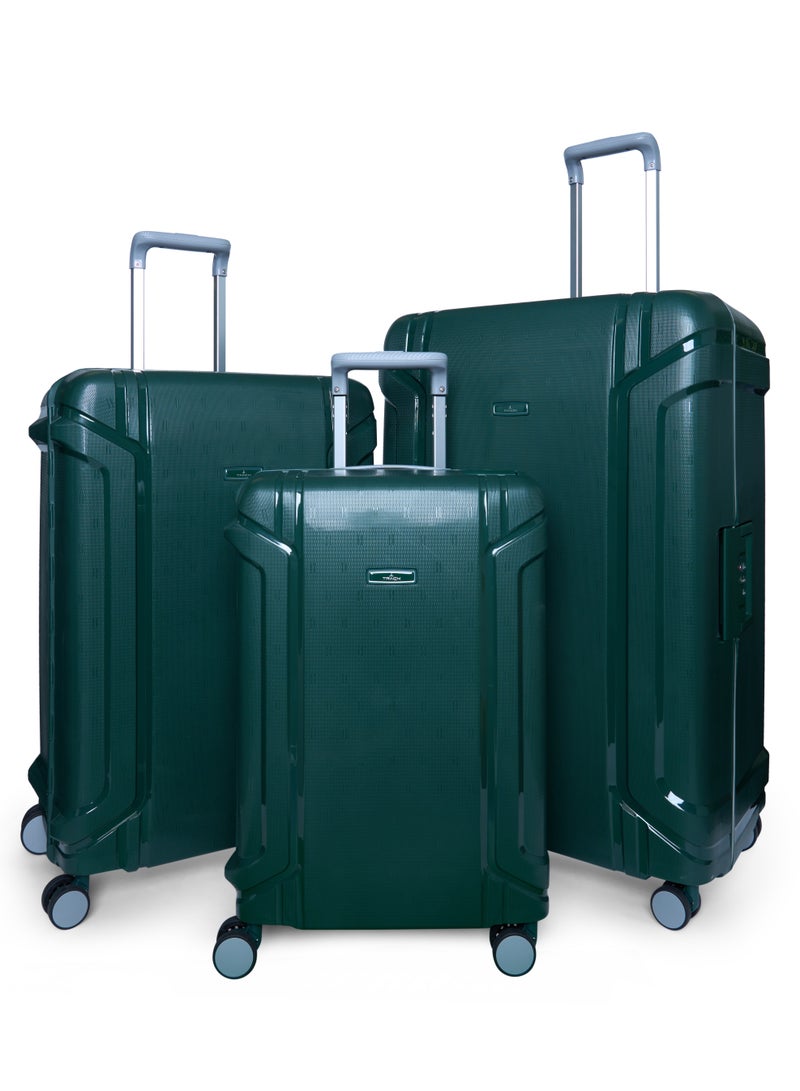 Track مجموعة حقائب السفر الصلبة Track Petrol باللون الأخضر الداكن – حقيبة سفر خفيفة الوزن بدون سحاب مصنوعة من البولي بروبيلين المتين، قفل جانبي آمن، حقيبة سفر قابلة للتوسيع، حقائب يد وحقائب مسجلة مع مساحة داخلية واسعة. - Image 1