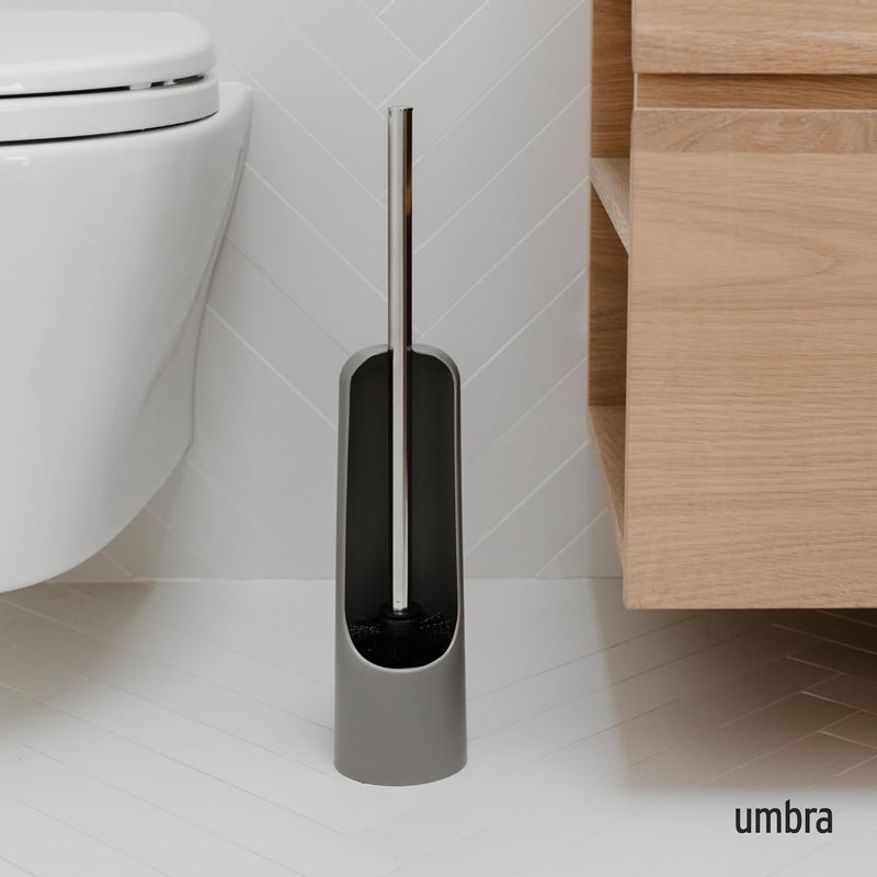 Umbra Touch Toilet Brush with Holder/Stand – Durable, Slim Cleaning Tool with Dense Bristles – Removes Stubborn Stains, Grey - Image 1
