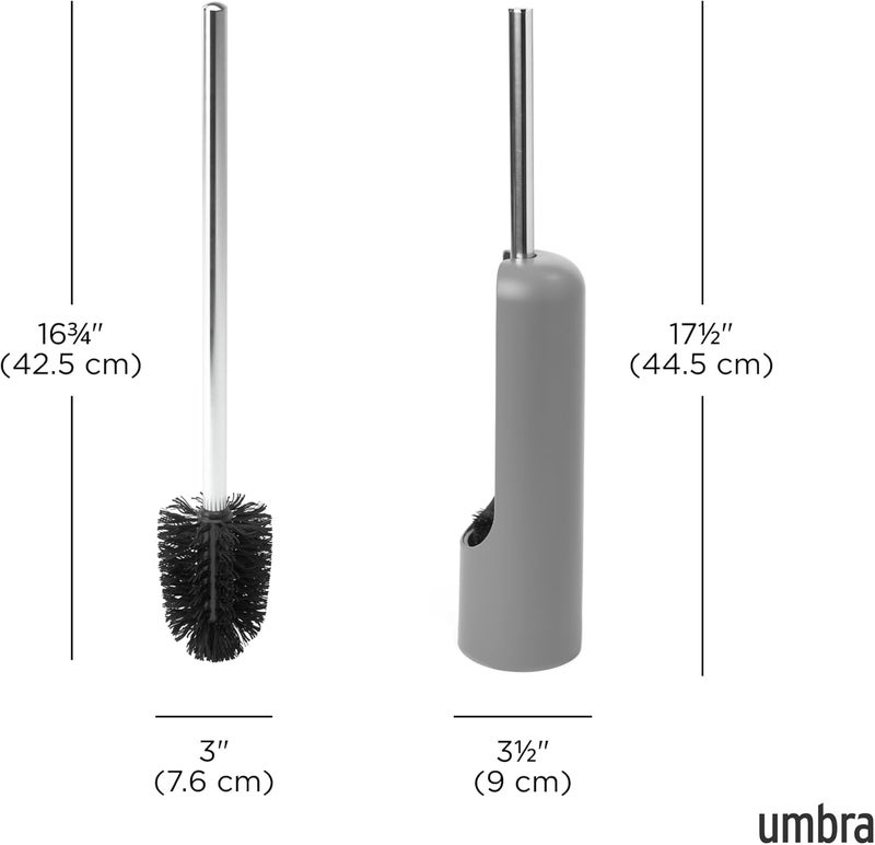 Umbra Touch Toilet Brush with Holder/Stand – Durable, Slim Cleaning Tool with Dense Bristles – Removes Stubborn Stains, Grey - Image 2