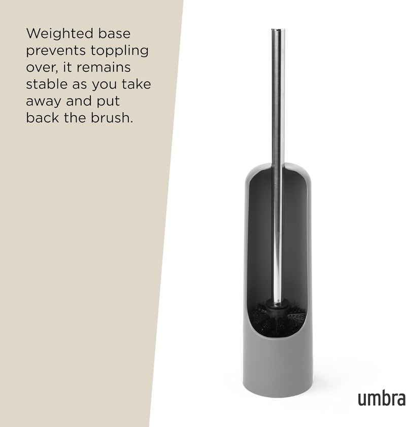Umbra Touch Toilet Brush with Holder/Stand – Durable, Slim Cleaning Tool with Dense Bristles – Removes Stubborn Stains, Grey - Image 4