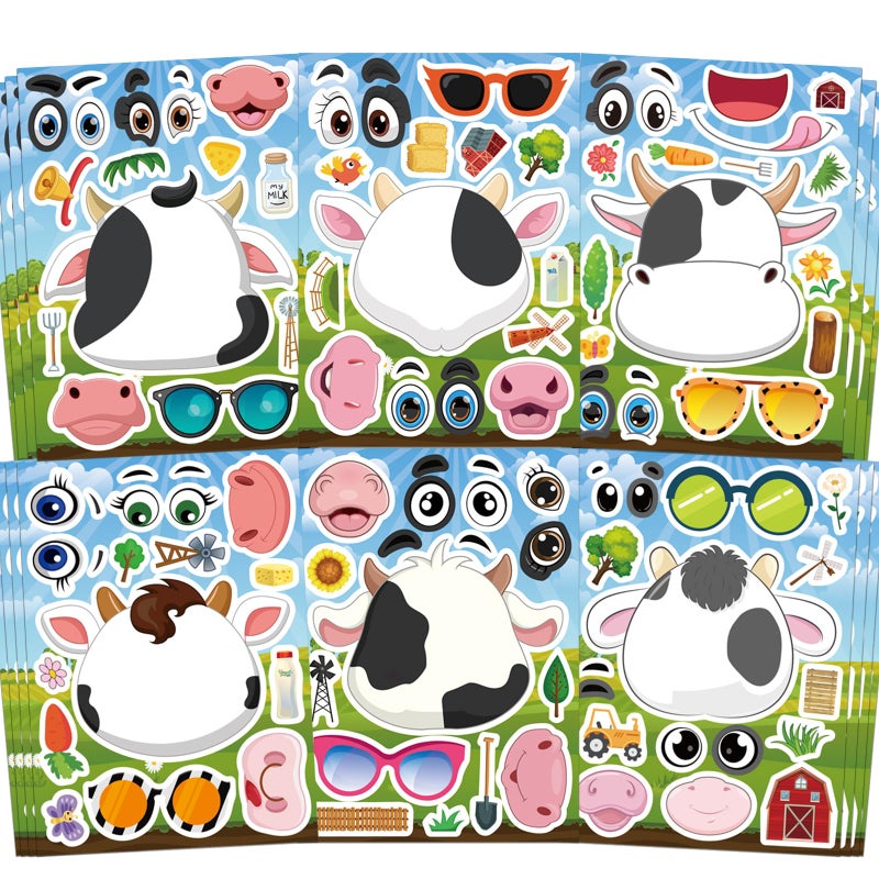 Ozepao Cow Stickers 24 Pcs MakeAFace Mix and Match Sticker Sheets for Kids Cute Cow Party Favors and Crafts - Image 2