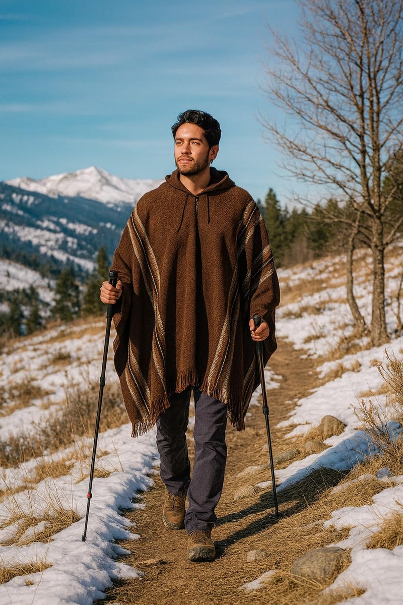 Gamboa Alpaca Poncho - Hooded, Brown, OS - Image 4