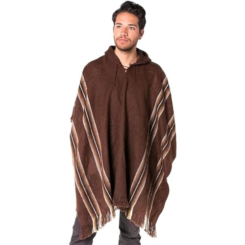 Gamboa Alpaca Poncho - Hooded, Brown, OS - Image 1