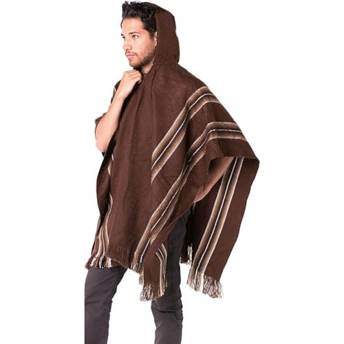 Gamboa Alpaca Poncho - Hooded, Brown, OS - Image 3