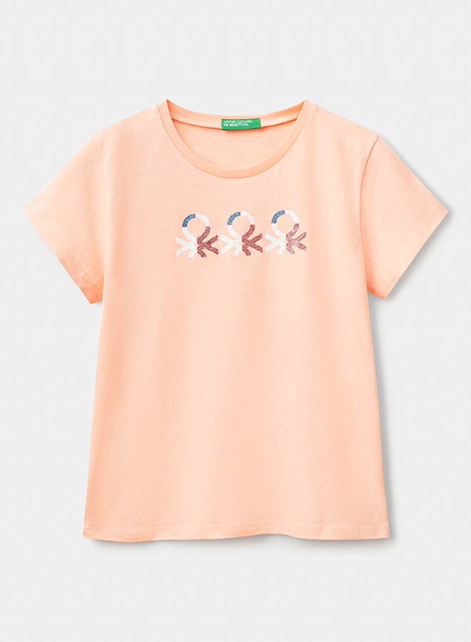 بينيتون تي شيرت بنات مع شعار لامع من القطن - Image 1