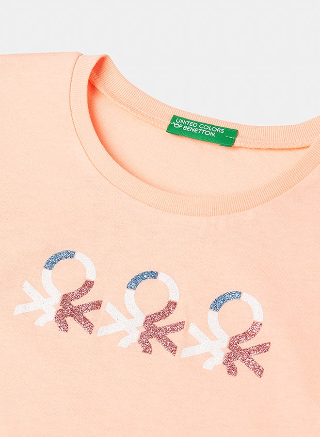 بينيتون تي شيرت بنات مع شعار لامع من القطن - Image 3