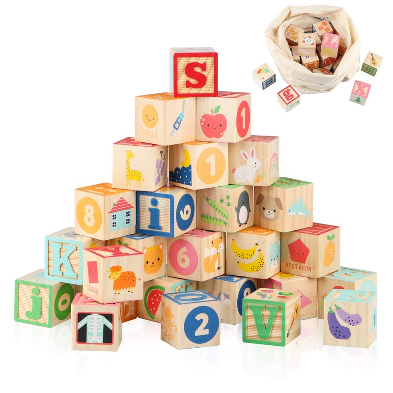 Joqutoys ABC Wooden Building Blocks for Toddlers 1-3 Large, 26 PCS Alphabet & Number Stacking Blocks, Educational Learning Toys for Boys Girls Kids Gifts 1.65'' - Image 1