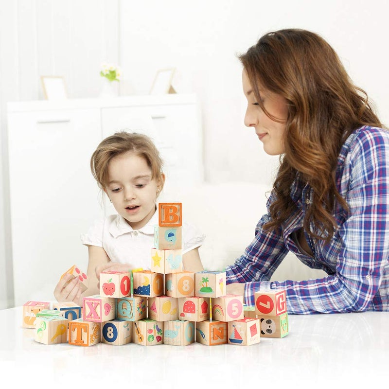 Joqutoys ABC Wooden Building Blocks for Toddlers 1-3 Large, 26 PCS Alphabet & Number Stacking Blocks, Educational Learning Toys for Boys Girls Kids Gifts 1.65'' - Image 2