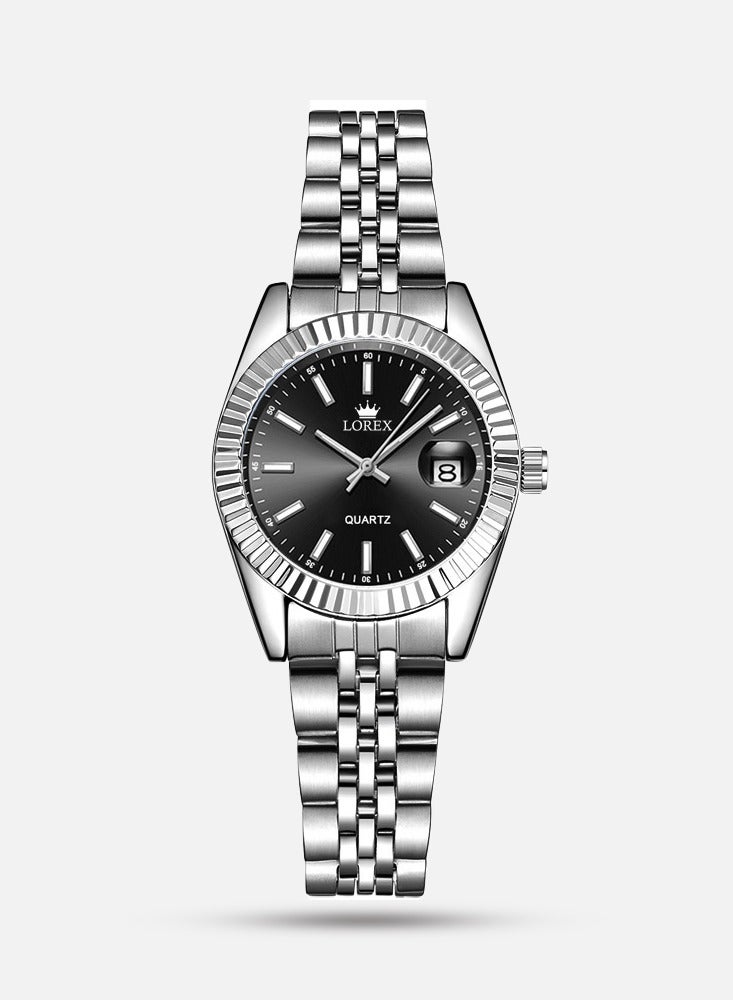 لوركس ساعة نسائية كلاسيكية ضد الماء مع عداد تاريخ بلون فضي