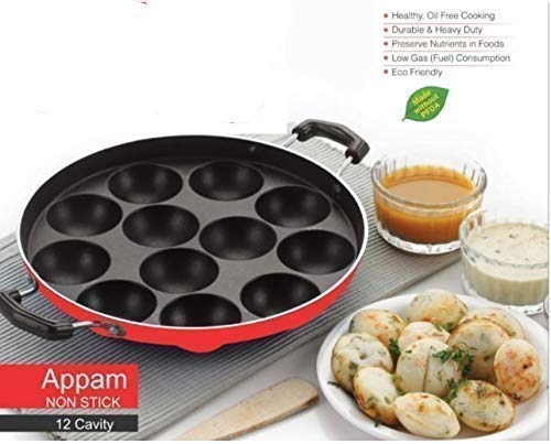 KD ZONE 12 Cavity Appam Patra Paddu Paniyarakkal Maker Chatty Paniyaram Pan Ponganal Baati Litti Baking Pot with Steel Lid (Aluminium, Non-Stick) - Image 3