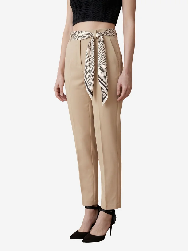 MY FASHION MY FASHION High-Waist Straight-Leg Crepe Trousers with Belt