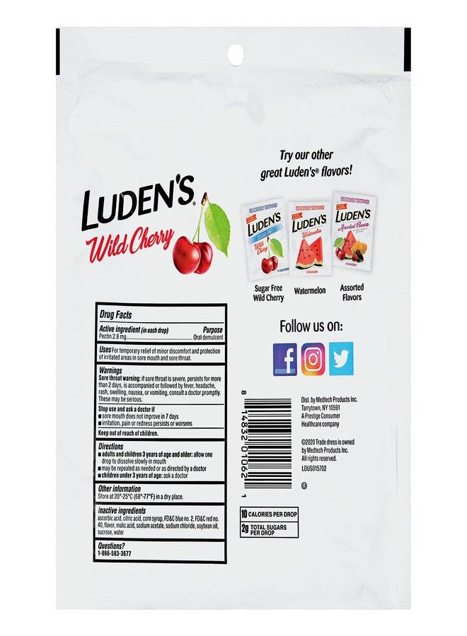 Luden's Sore Throat Relief Lozenges for Minor Everyday Irritation & Dry Mouth, Wild Cherry Flavored Drops, 90 Count - Image 5