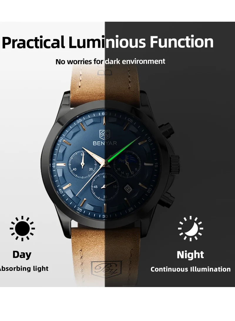 Benyar Buckle A BY BENYAR Mens Watches Analog Quartz Chronograph Waterproof Wrist Watches for Men Business Work Casual Designer Dress Watch with Calendar Elegant Gifts for Men for Men | Best Price UAE