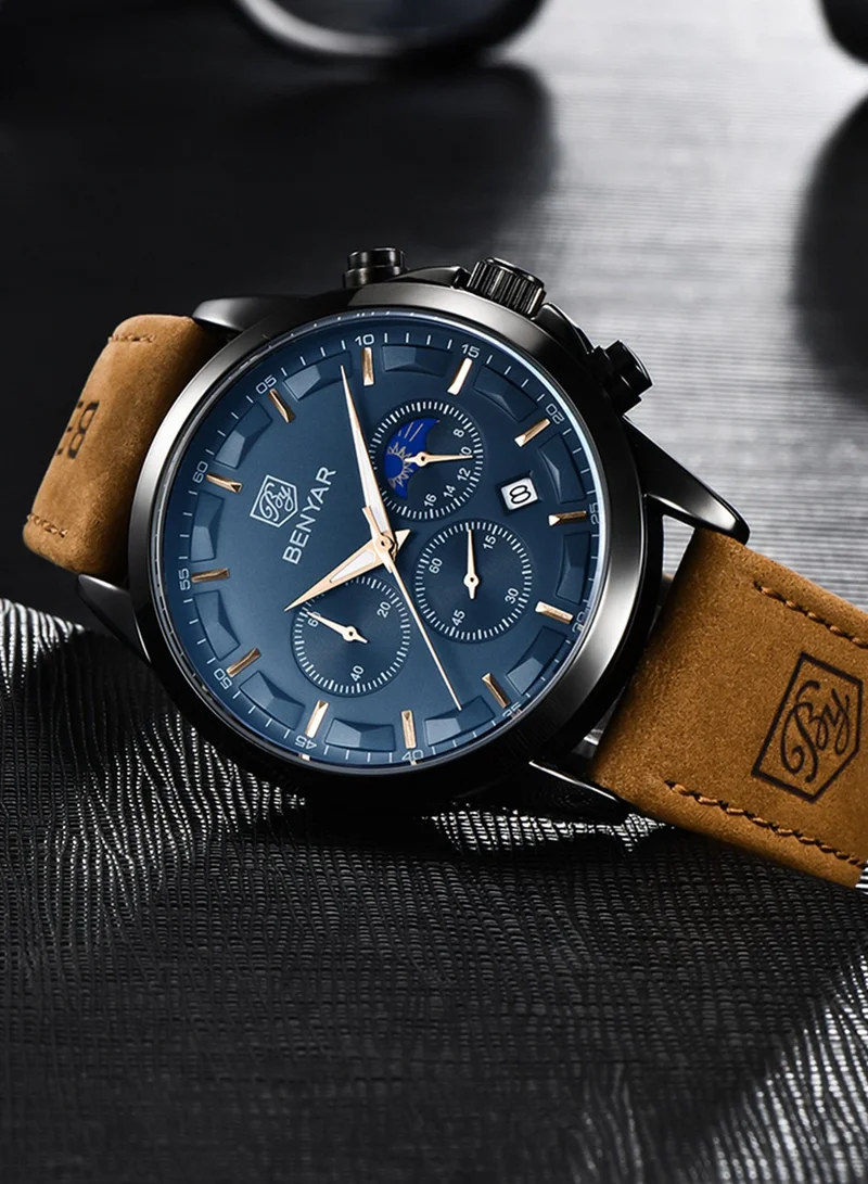 Benyar Buckle A BY BENYAR Mens Watches Analog Quartz Chronograph Waterproof Wrist Watches for Men Business Work Casual Designer Dress Watch with Calendar Elegant Gifts for Men for Men | Best Price UAE