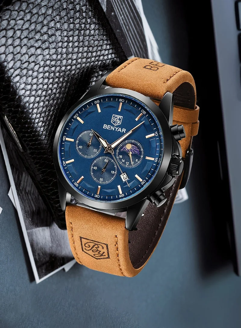 Benyar Buckle A BY BENYAR Mens Watches Analog Quartz Chronograph Waterproof Wrist Watches for Men Business Work Casual Designer Dress Watch with Calendar Elegant Gifts for Men for Men | Best Price UAE