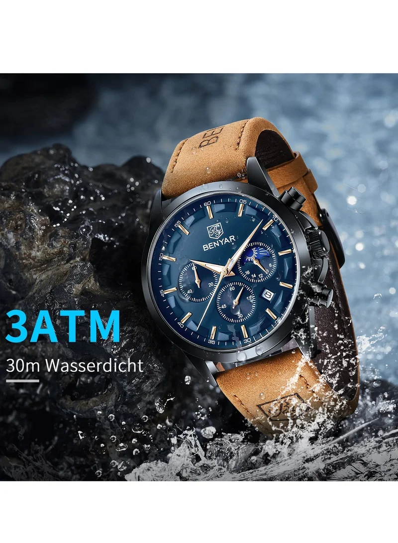 Benyar Buckle A BY BENYAR Mens Watches Analog Quartz Chronograph Waterproof Wrist Watches for Men Business Work Casual Designer Dress Watch with Calendar Elegant Gifts for Men for Men | Best Price UAE