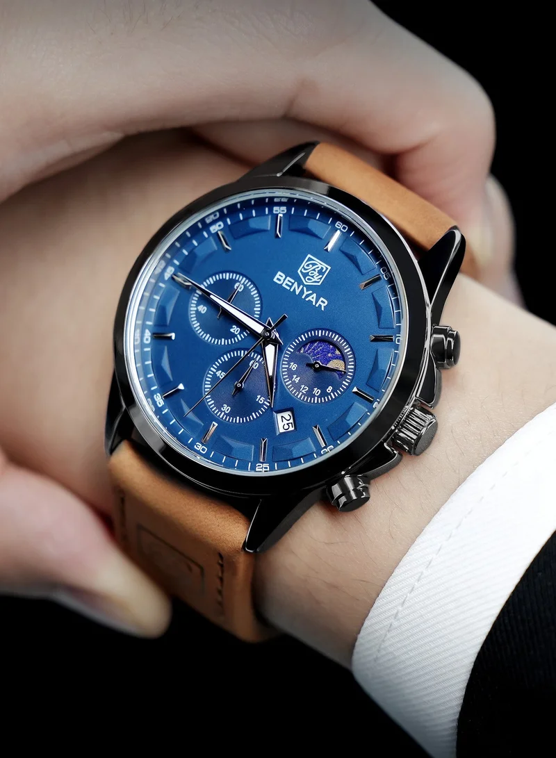 Benyar Buckle A BY BENYAR Mens Watches Analog Quartz Chronograph Waterproof Wrist Watches for Men Business Work Casual Designer Dress Watch with Calendar Elegant Gifts for Men for Men | Best Price UAE