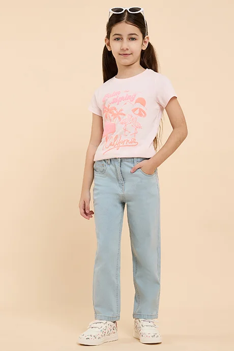 R&B Washed Straight Fit Jeans with Button Closure