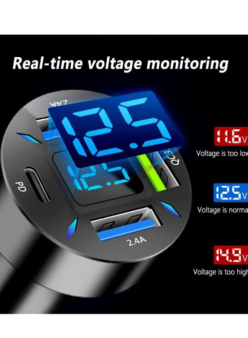 SYOSI Car Charger Usb Adapter With Voltmeter 4 Ports Usb Type C Port Pd 3.1/Qc 3.0 Super Fast Charging Car Lighter Plug - Image 4