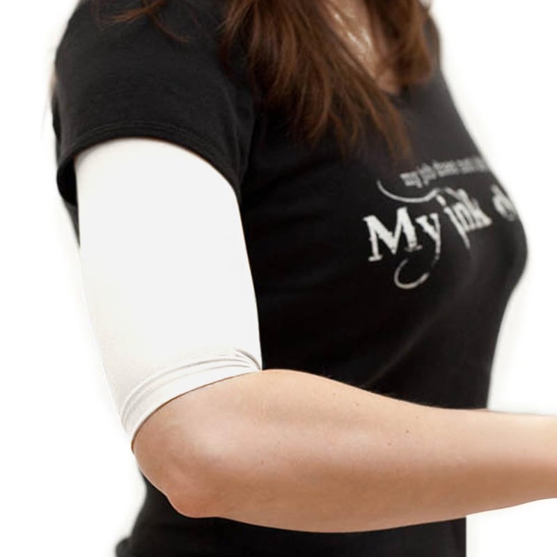 Tatjacket Tattoo Cover Up Concealer Sleeve, 2-PACK, Upper Arm or Calf coverage, UPF 50 Protection, Slip Free, for Men & Women (Unisex), SMALL, WHITE