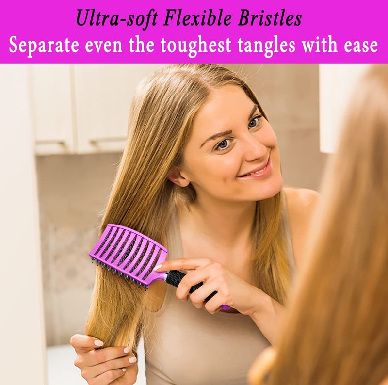 KTKUDY Detangling Brush Boar Bristle Hairbrush for Adult & Kids Wet or Dry Hair - KTKUDY Detangler Hair brush Getting Knots Out without Pain - Adds Shine and Makes Hair Healthier Purple - black handle - Image 4