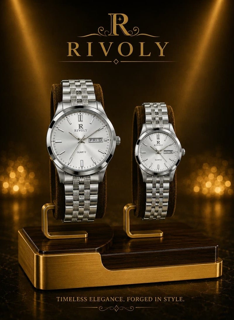 Rivoly A luxurious set consisting of a men's and women's watch made of high-quality stainless steel, along with a bracelet, prayer beads, pen, and ring. - Image 2