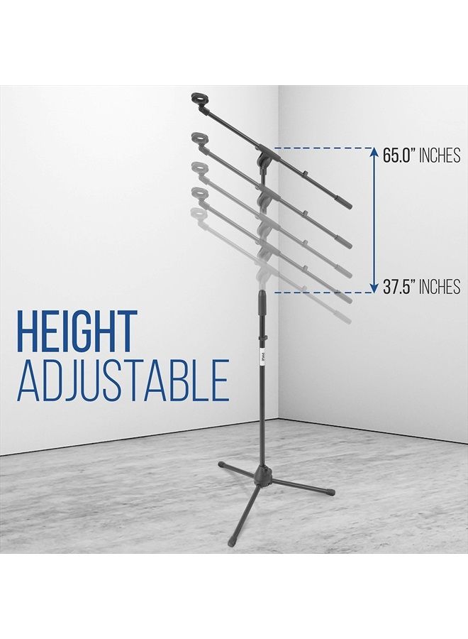 Pyle Foldable Tripod Microphone Stand - Universal Mic Mount and Height Adjustable from 37.5'' to 65.0'' Inch High w/ Extending Telescoping Boom Arm Up to 28.0'' - Knob Tension Lock Mechanism PMKS3  - Image 2