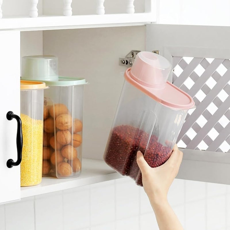SKY TOUCH 4pcs Food Storage Containers, 2.5L Cereal Containers with Measuring Cup, Kitchen Pantry Airtight Plastic Storage Organizer, Food Grade and BPA Free, for Cereal, Dry Food, Flour and Sugar - Image 2