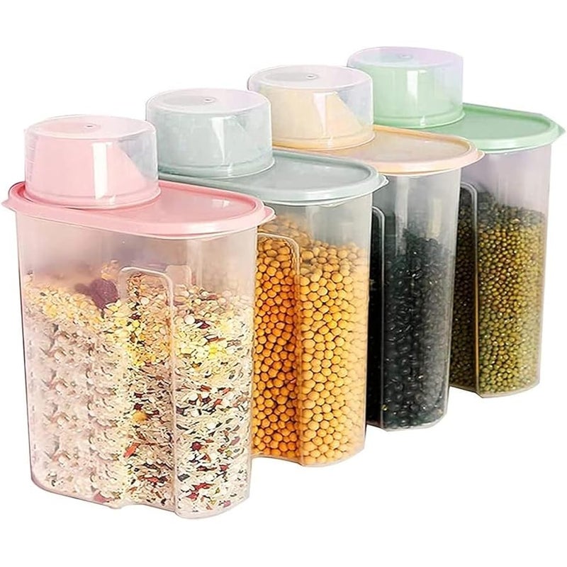 SKY TOUCH 4pcs Food Storage Containers, 2.5L Cereal Containers with Measuring Cup, Kitchen Pantry Airtight Plastic Storage Organizer, Food Grade and BPA Free, for Cereal, Dry Food, Flour and Sugar - Image 1