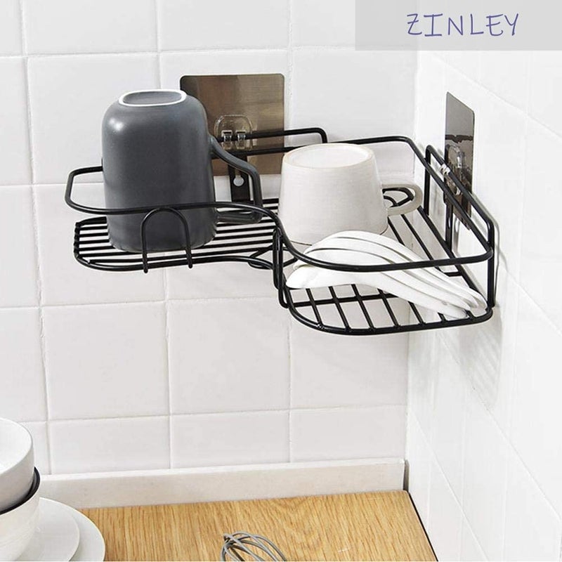 Zinley Multipurpose Kitchen Bathroom Corner Shelf Wall Mount Storage Rack Bathroom Rack Soap Holder Storage Box Shower Rack Shelf, Bathroom Racks and Shelves, Bathroom Stands and Racks (Black) - Image 5