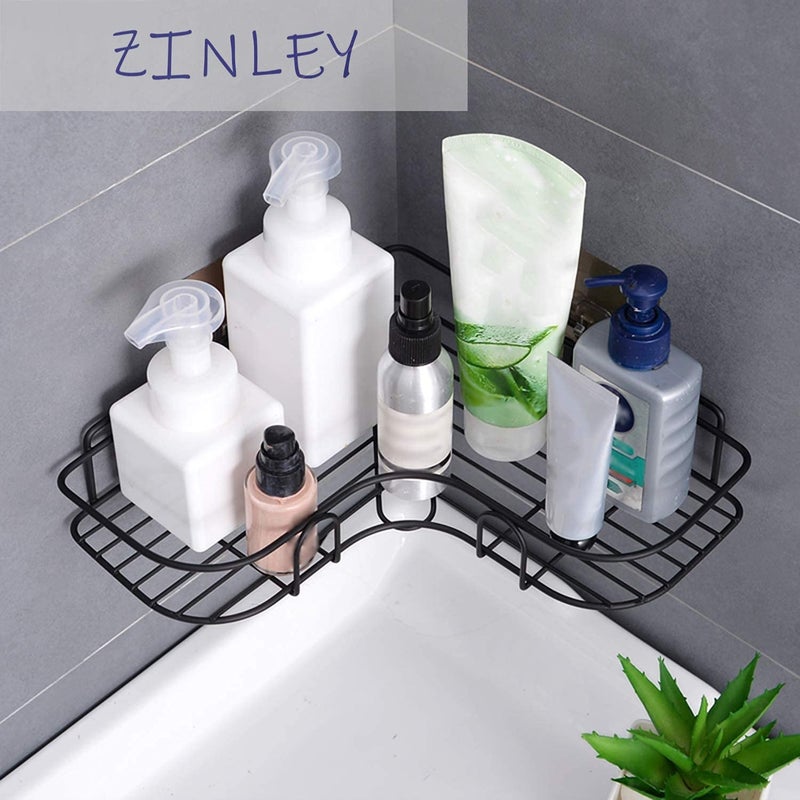 Zinley Multipurpose Kitchen Bathroom Corner Shelf Wall Mount Storage Rack Bathroom Rack Soap Holder Storage Box Shower Rack Shelf, Bathroom Racks and Shelves, Bathroom Stands and Racks (Black) - Image 2