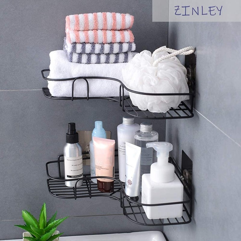 Zinley Multipurpose Kitchen Bathroom Corner Shelf Wall Mount Storage Rack Bathroom Rack Soap Holder Storage Box Shower Rack Shelf, Bathroom Racks and Shelves, Bathroom Stands and Racks (Black) - Image 3