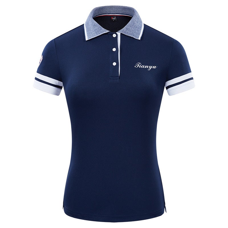 Generic GOLF clothing womens summer T-shirt Korean style womens lapel short sleeve GOLF ball clothes womens top sports ball clothes Navy blue