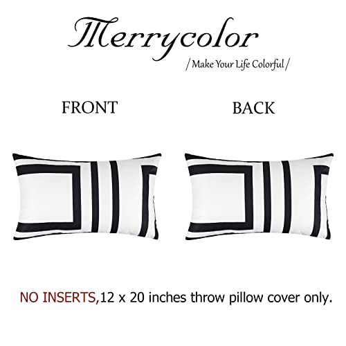 Merrycolor Set of 2 Black White Outdoor Waterproof ThrowPillow Covers 12x20 Inches Decorative Geometric PillowCoves Outdoor Lumbar Pillows for Patio Furniture - Image 5