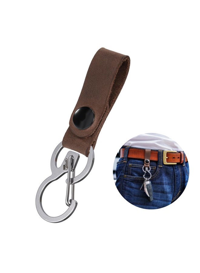 KeyUnity KS03 Leather Belt Keychain with 420 Stainless Steel Carabiner Clip - Multi-Use Key Holder for EDC Outdoor, Home & Travel​, Silver, Medium, Modern - Image 1