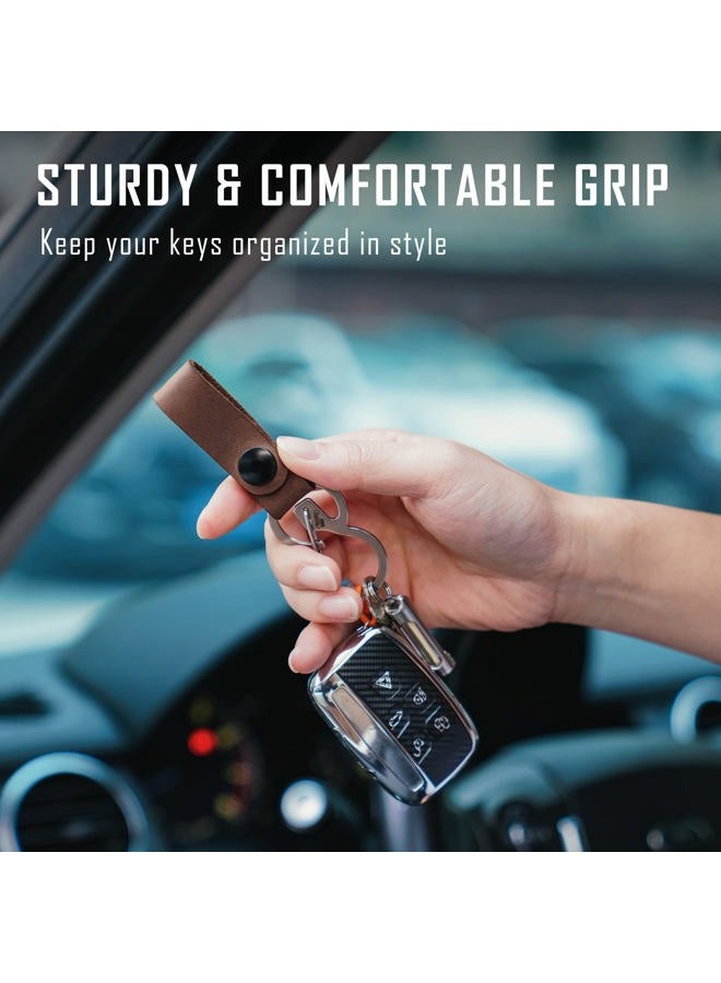 KeyUnity KS03 Leather Belt Keychain with 420 Stainless Steel Carabiner Clip - Multi-Use Key Holder for EDC Outdoor, Home & Travel​, Silver, Medium, Modern - Image 3