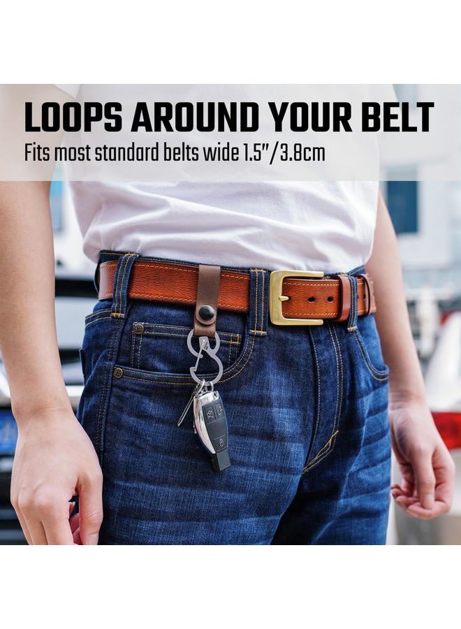 KeyUnity KS03 Leather Belt Keychain with 420 Stainless Steel Carabiner Clip - Multi-Use Key Holder for EDC Outdoor, Home & Travel​, Silver, Medium, Modern - Image 2