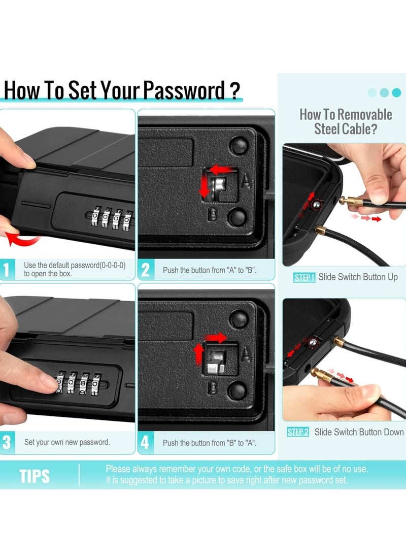 TRASSLE Portable Safe Box for Travel, Combination Security Case LockBox with Code, Waterproof Anti-Theft Mini Travel Safe Box with Removable Chain, Portable Lock Box for Car Hotel Personal Items Safe - Image 4