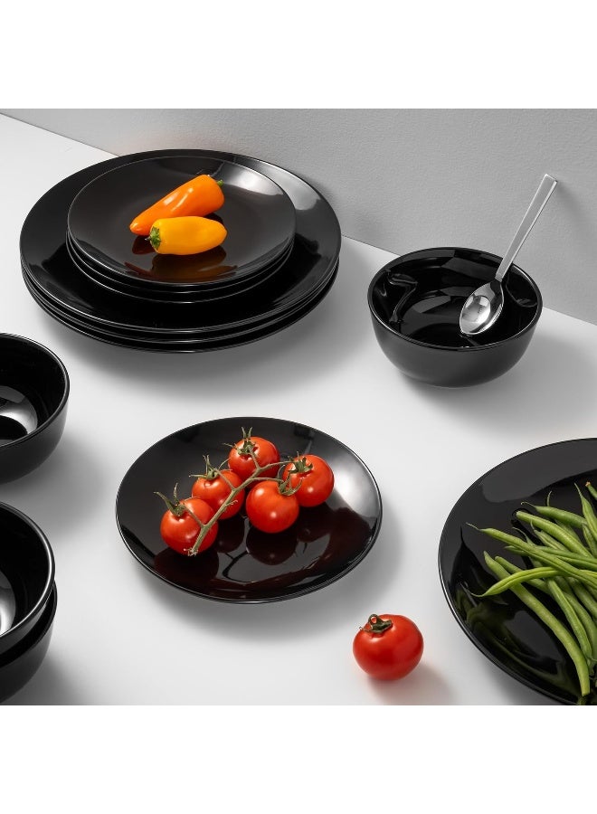 Lefonte Dinnerware Sets Fine Porcelain Dinnerware Sets Plates and Bowls Sets Dishes 12Piece Service for 4 Black - Image 2