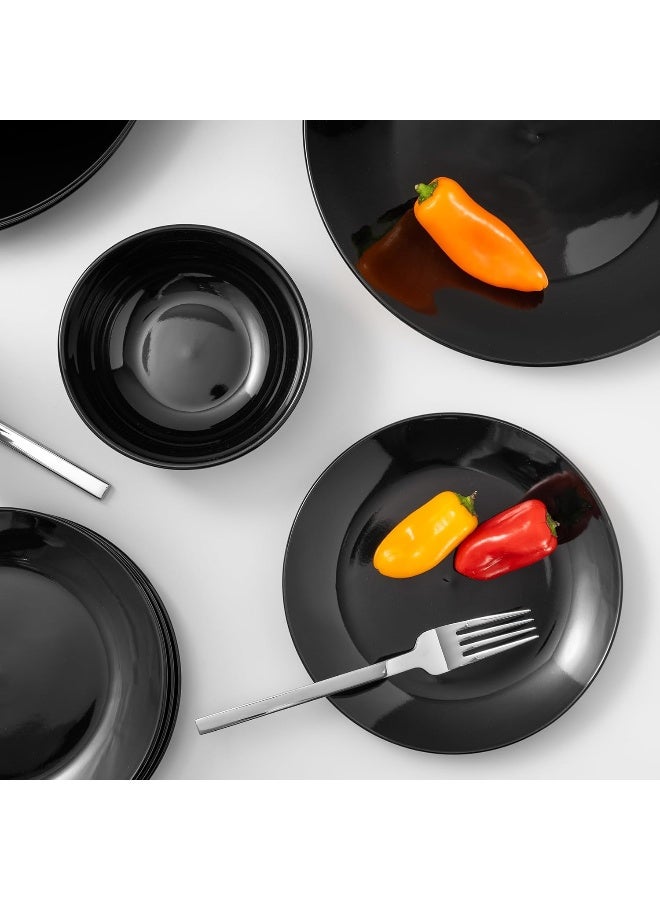 Lefonte Dinnerware Sets Fine Porcelain Dinnerware Sets Plates and Bowls Sets Dishes 12Piece Service for 4 Black - Image 4