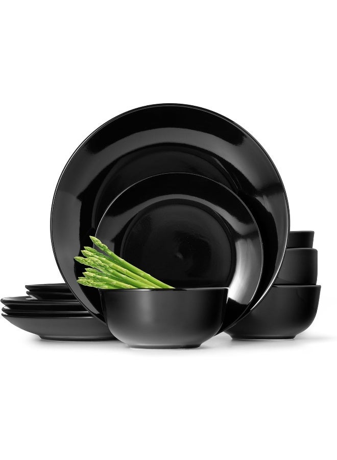 Lefonte Dinnerware Sets Fine Porcelain Dinnerware Sets Plates and Bowls Sets Dishes 12Piece Service for 4 Black - Image 1