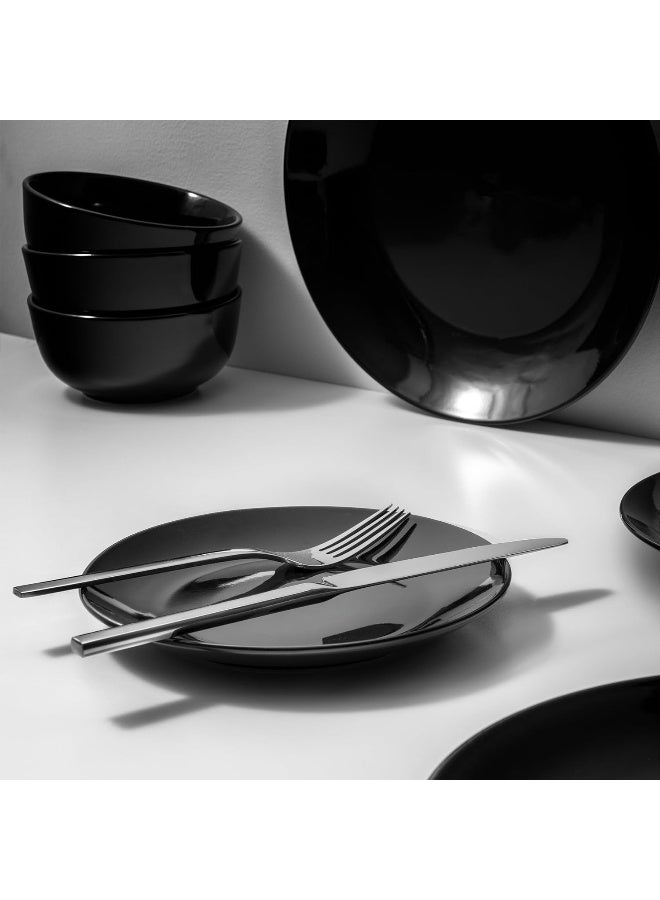 Lefonte Dinnerware Sets Fine Porcelain Dinnerware Sets Plates and Bowls Sets Dishes 12Piece Service for 4 Black - Image 3